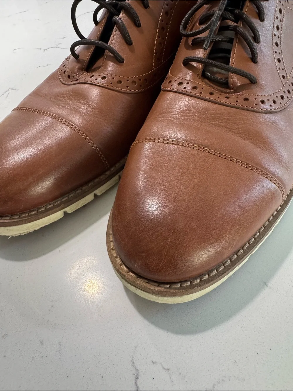 Cole Haan Tan Leather Wingtip Derby Oxfords Men